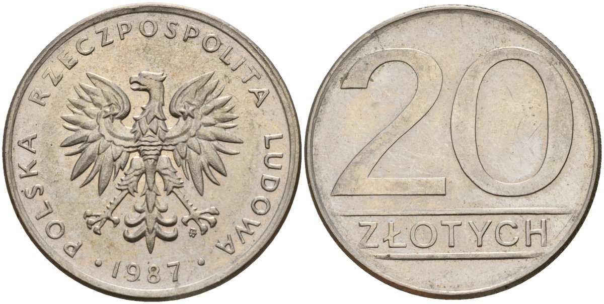 Польша 20 злотых 1987 MW Y 153.1 медно-никель 4187-725