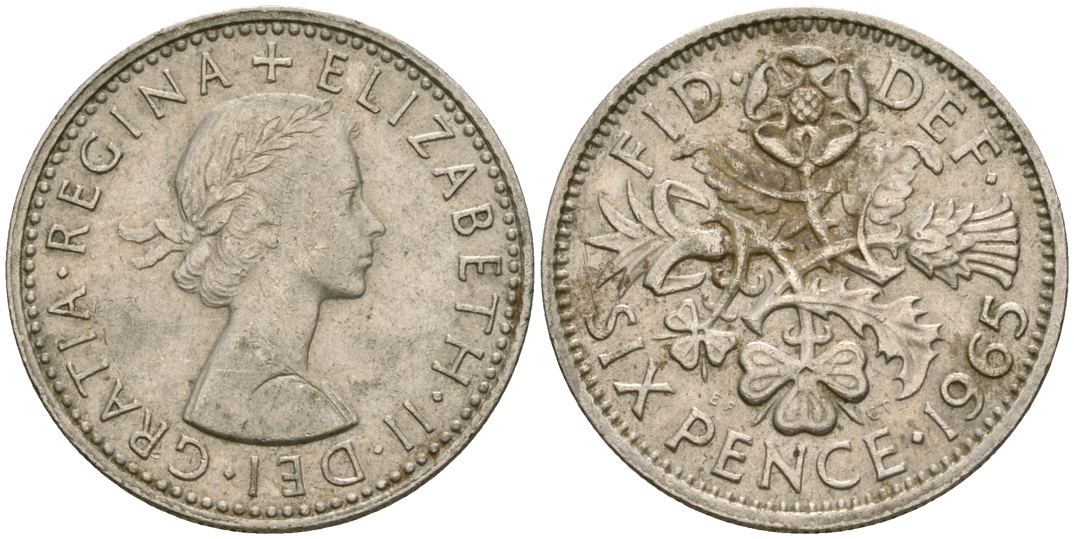 Великобритания 6 пенсов 1965 Елизавета II (1952-2022) KM 903, Spink 4149 медно-никель 4364-3655