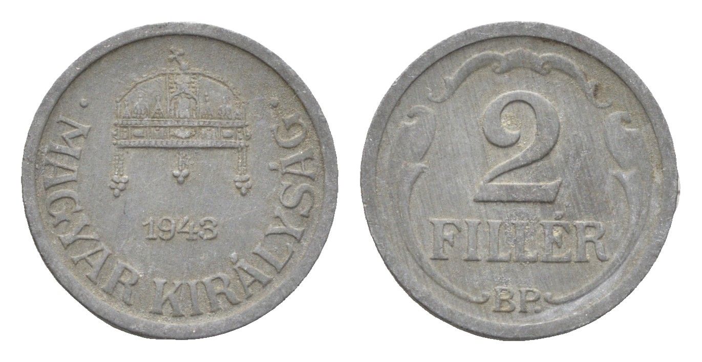 Венгрия 2 филлера 1943 BP KM 519 цинк 4665-528