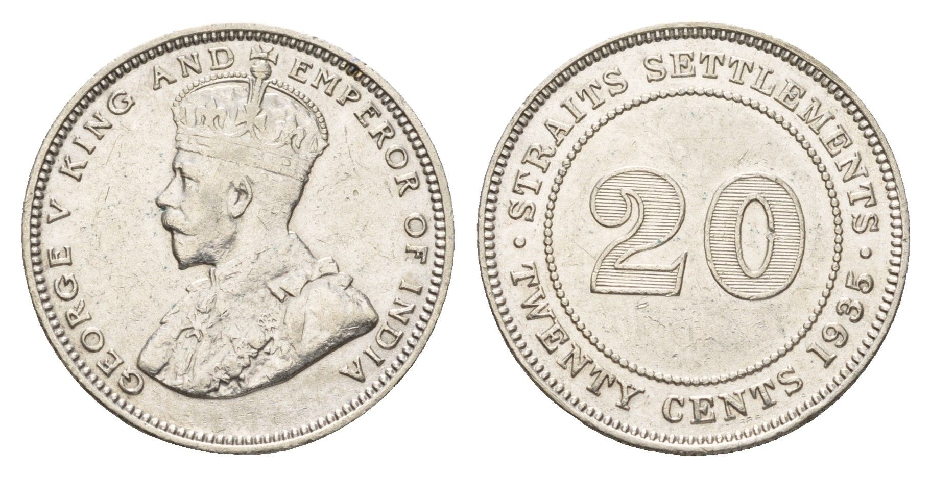 Стрейтс-Сетлментс (Стрейтс Сетлментс) 20 центов 1935 Георг V (1910-1936) KM 30b серебро 4671-1226