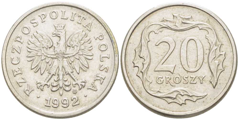 Польша 20 грошей 1992 MW KM 280 медно-никель 3309-715
