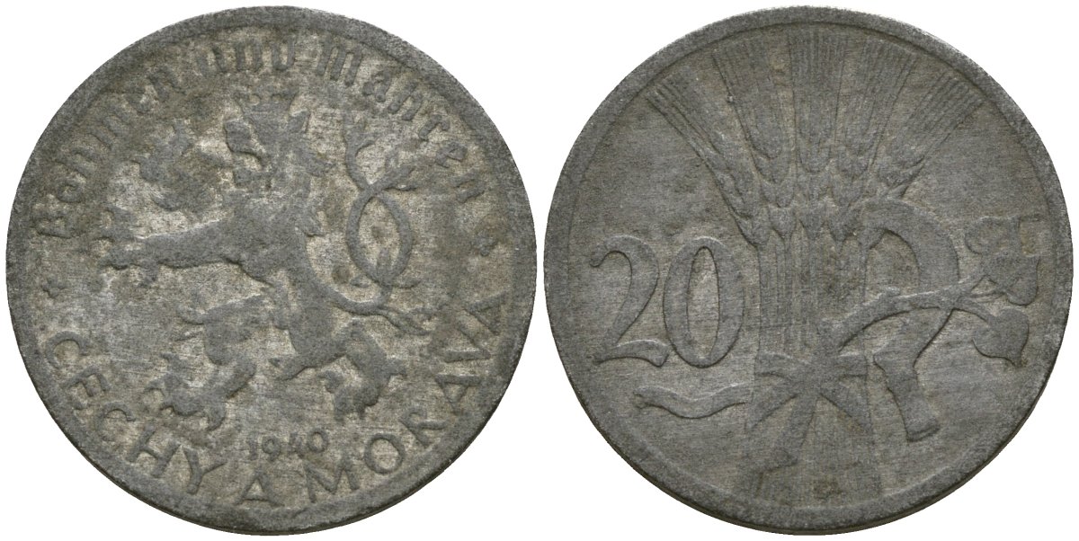 Богемия и Моравия 20 геллеров 1940 германский протекторат KM 2 цинк 4132-126