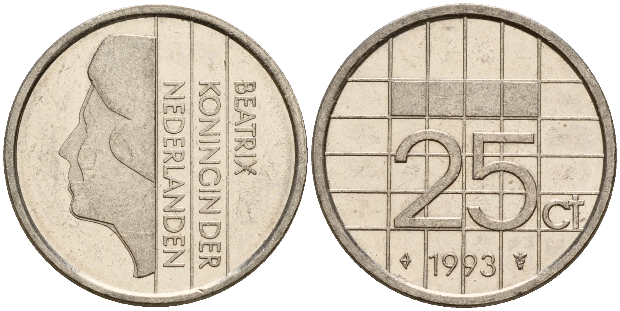 Нидерланды 25 центов 1993 Беатрикс (1980-2013) KM 204 никель    4598-322