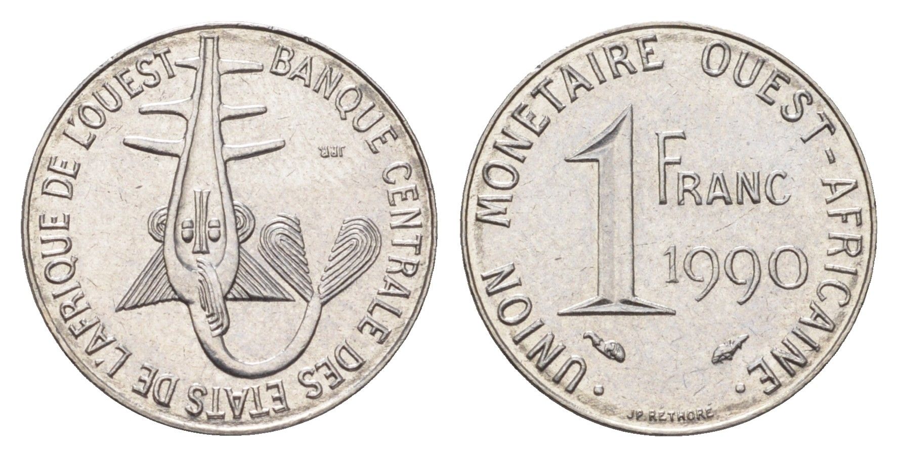 Западная Африка (ВСЕАО) 1 франк 1990 редкий год KM 8 нержавеющая сталь UNC 4396-823