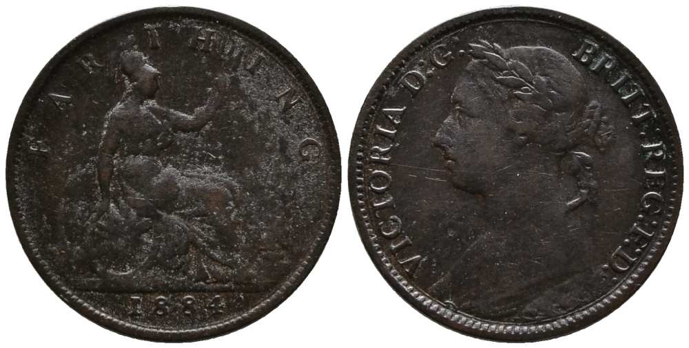 Великобритания 1 фартинг 1884 Виктория (1837-1901) KM 753, Spink 3958 бронза  1518-1123