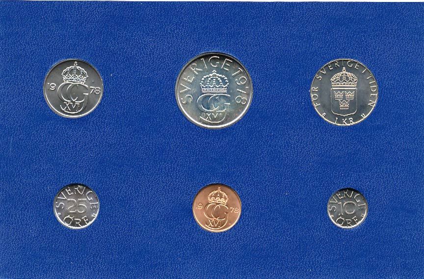 Швеция набор монетного двора из 6 монет 1978 в картоне, Карл XVI Густав (1973- ) KM MS8 UNC 7-5-7-228