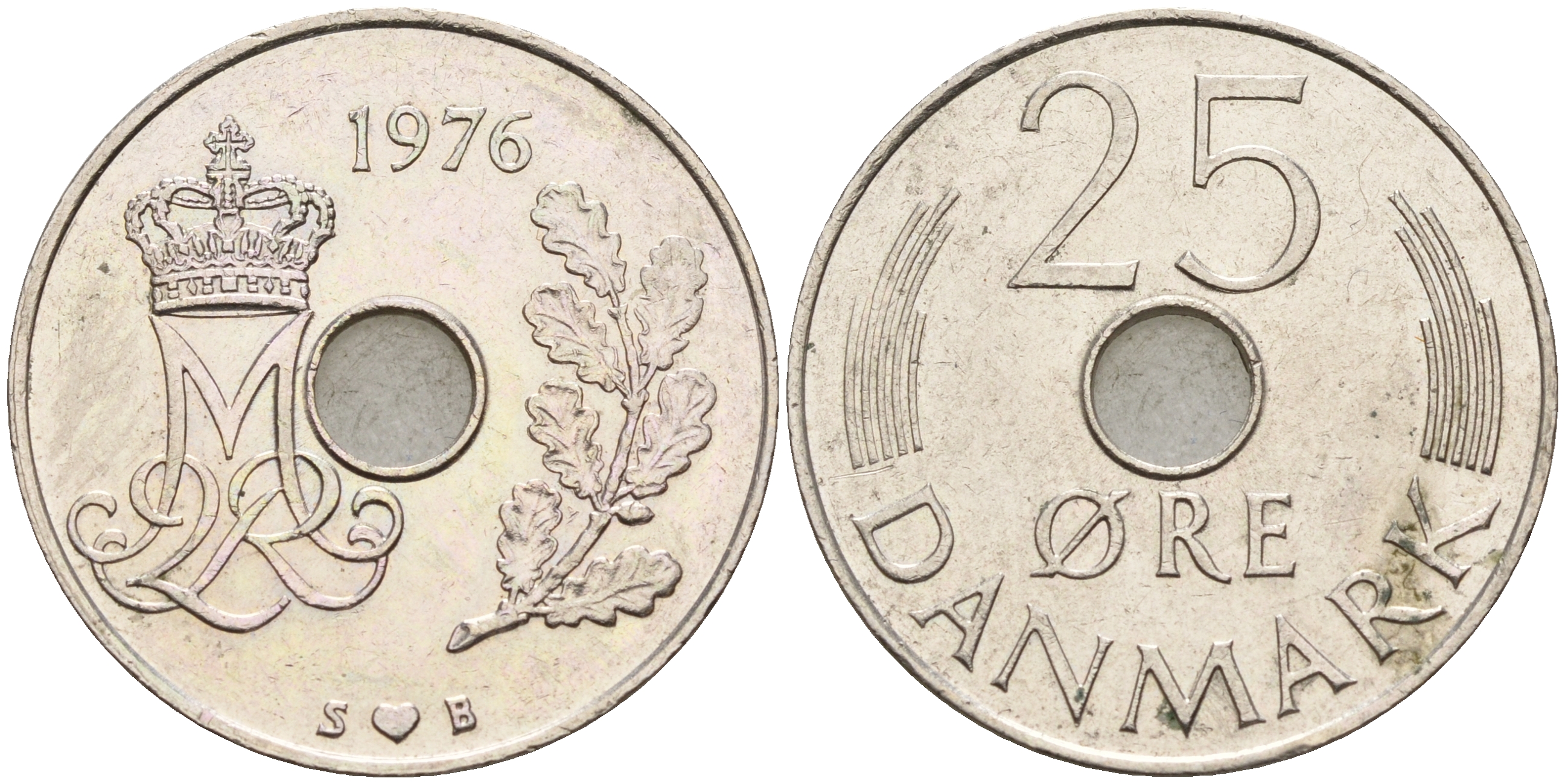 Дания 25 эре 1976 S; B, Маргрете II (1972-) KM 861.1 медно-никель    4159-1252