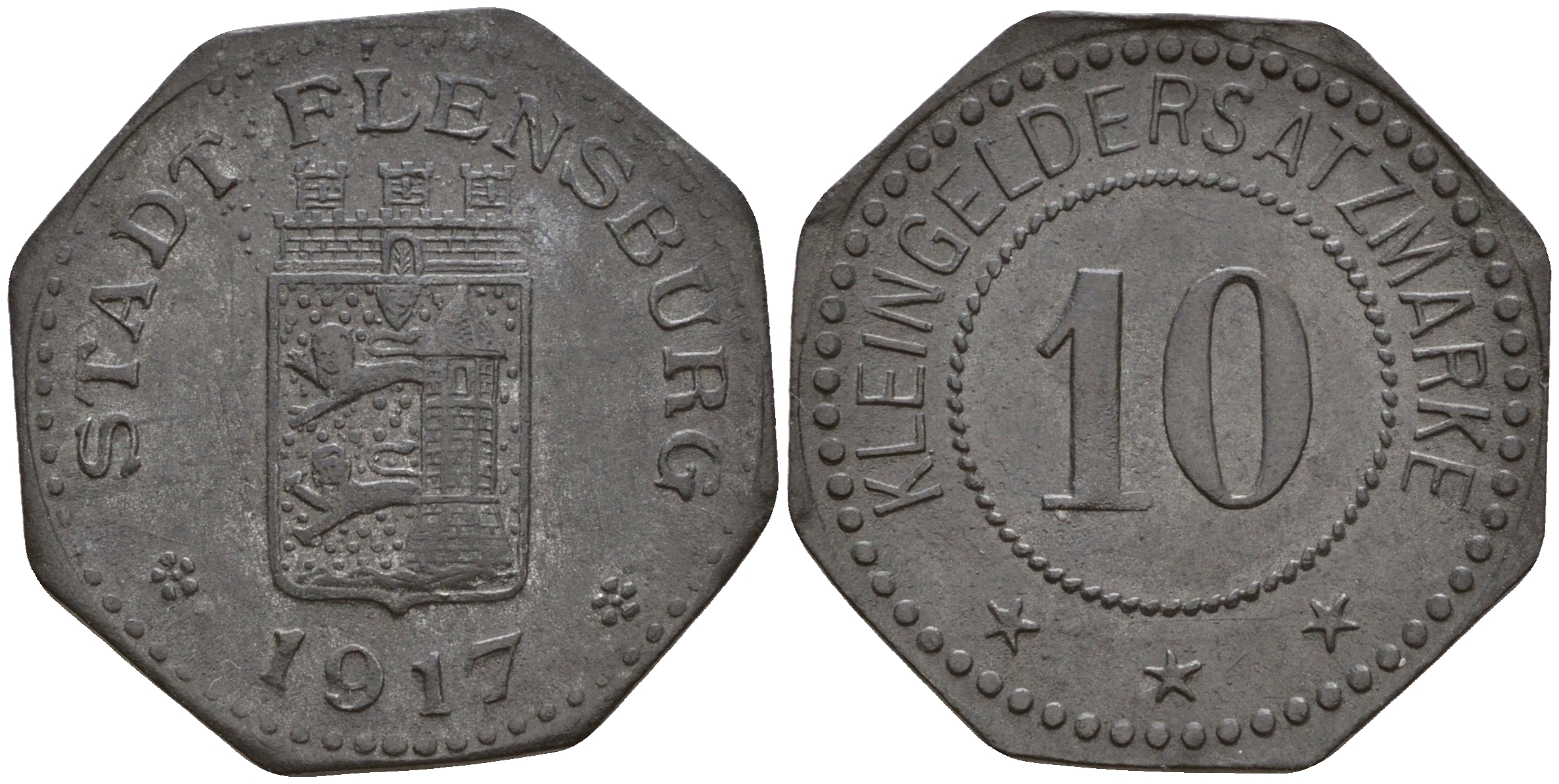 Фленсбург 10 пфеннигов 1917 Funck 131.3 цинк 4606-215