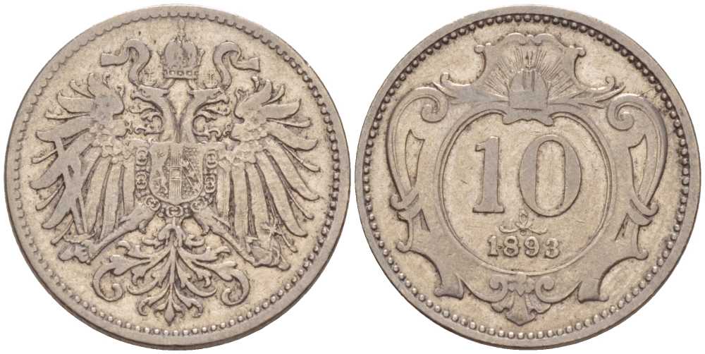 АВСТРИЯ 10 ГЕЛЛЕРОВ 1893 АВСТРО-ВЕНГЕРСКАЯ ИМПЕРИЯ KM 2802 никель 201-341