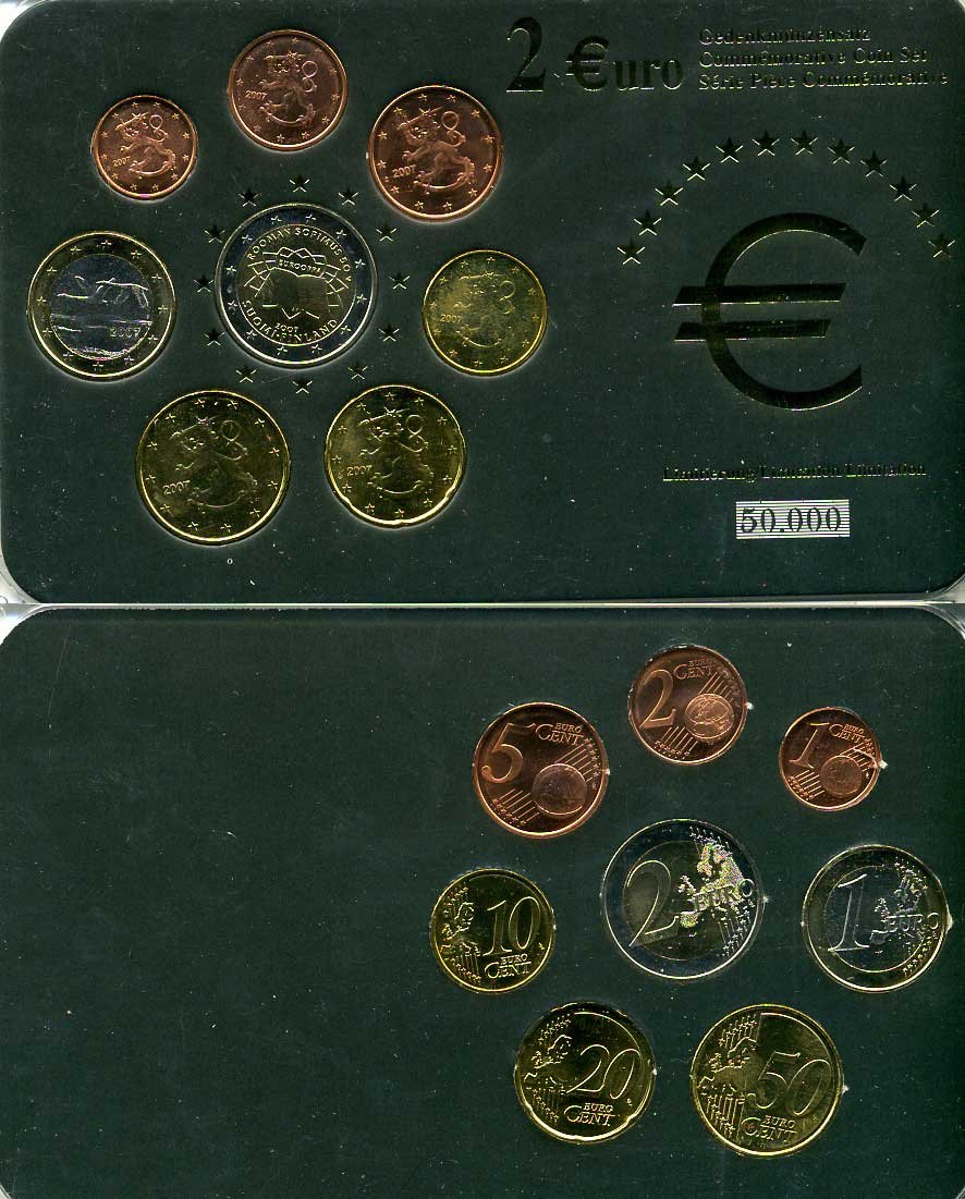 Финляндия евронабор из 8 монет 2007 2 евро юбилейные биметалл UNC 1181-1-15