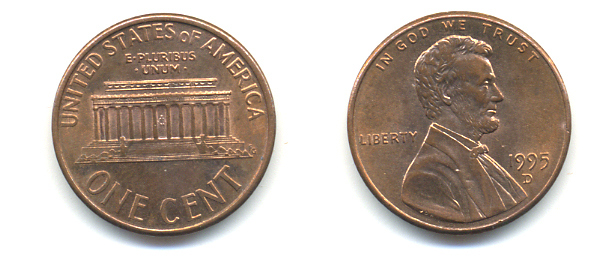 США 1 ЦЕНТ 1995 D, ЛИНКОЛЬН KM 201b цинк плакированный медью 86-316