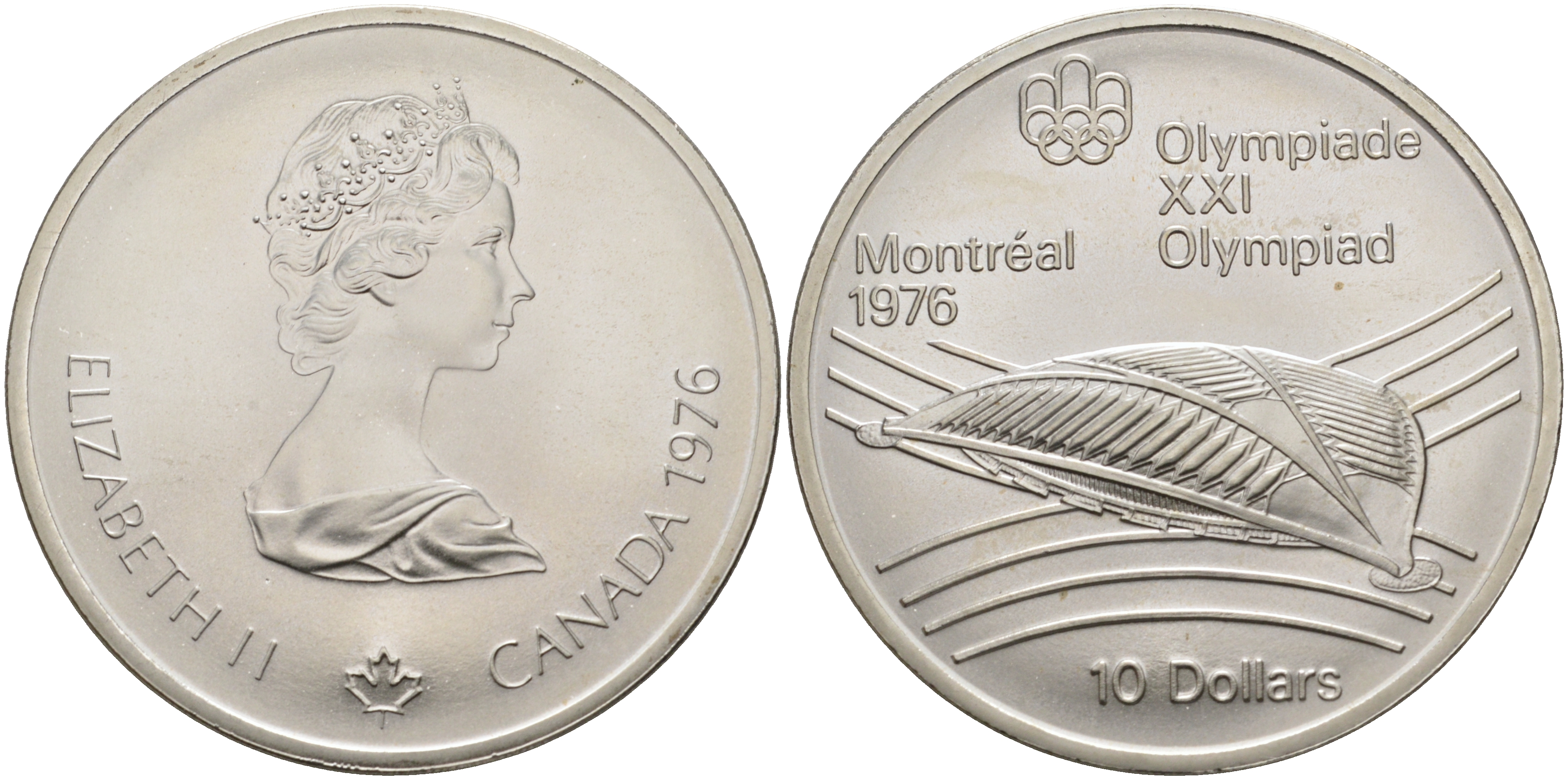 Канада 10 долларов 1976 XXI летние Олимпийские игры в Монреале 1976 года, велодром KM 114 серебро UNC 04-268-24
