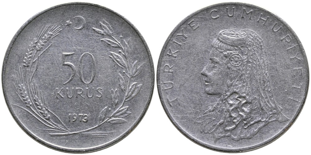 Турция 50 курушей 1973 Анатолийская невеста KM 899 нержавеющая сталь 4541-844