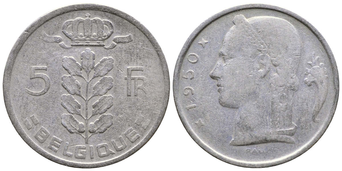 Бельгия 5 франков 1950 Belgique KM 134.1 медно-никель    4603-1034