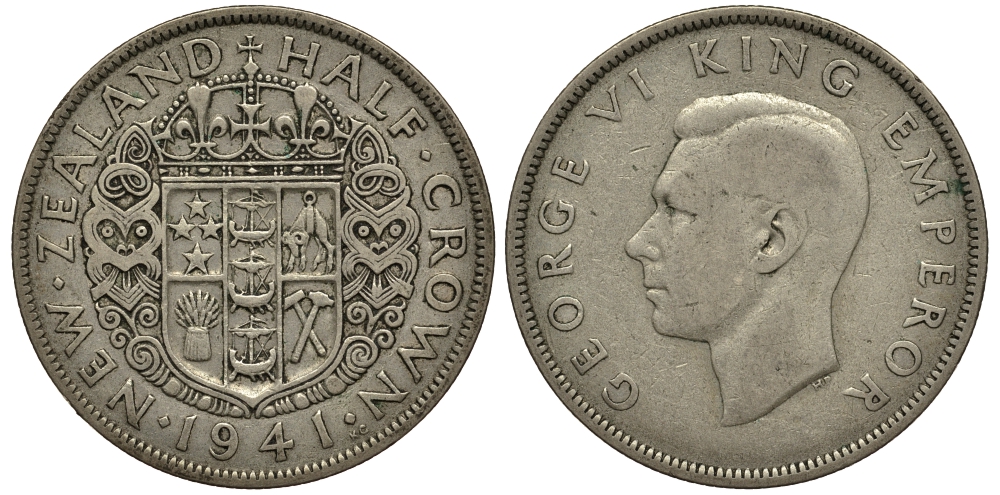 Новая Зеландия 1/2 кроны 1941 Георг VI (1936-1952) KM 11 серебро 272-1014