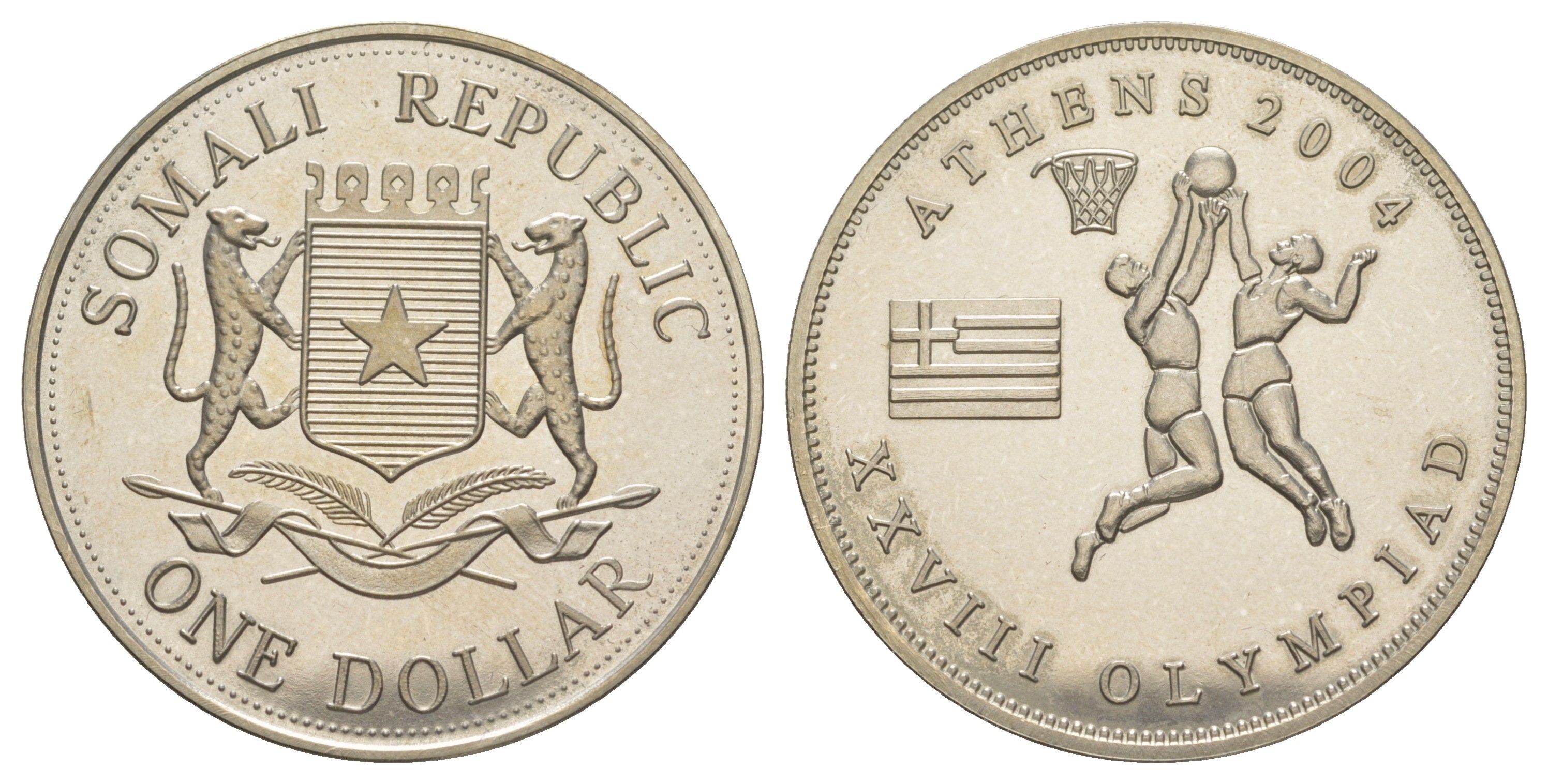 Сомали 1 доллар 2004 XXVIII летние Олимпийские Игры, Афины 2004 - Баскетбол UC 229 медно-никель BU 1521-1312