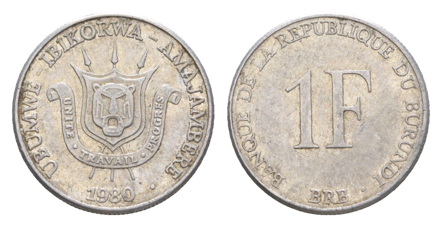 Бурунди 1 франк 1980 KM 19 алюминий 4649-435