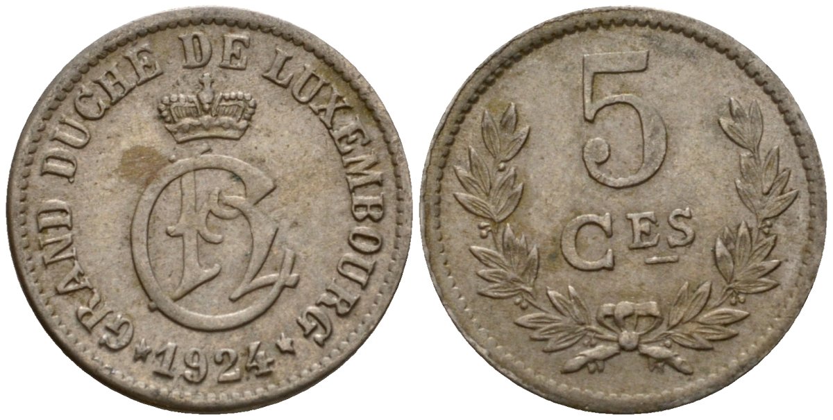 Люксембург 5 сантимов 1924 Шарлотта (1918-1964) KM 33 медно-никель 4602-411