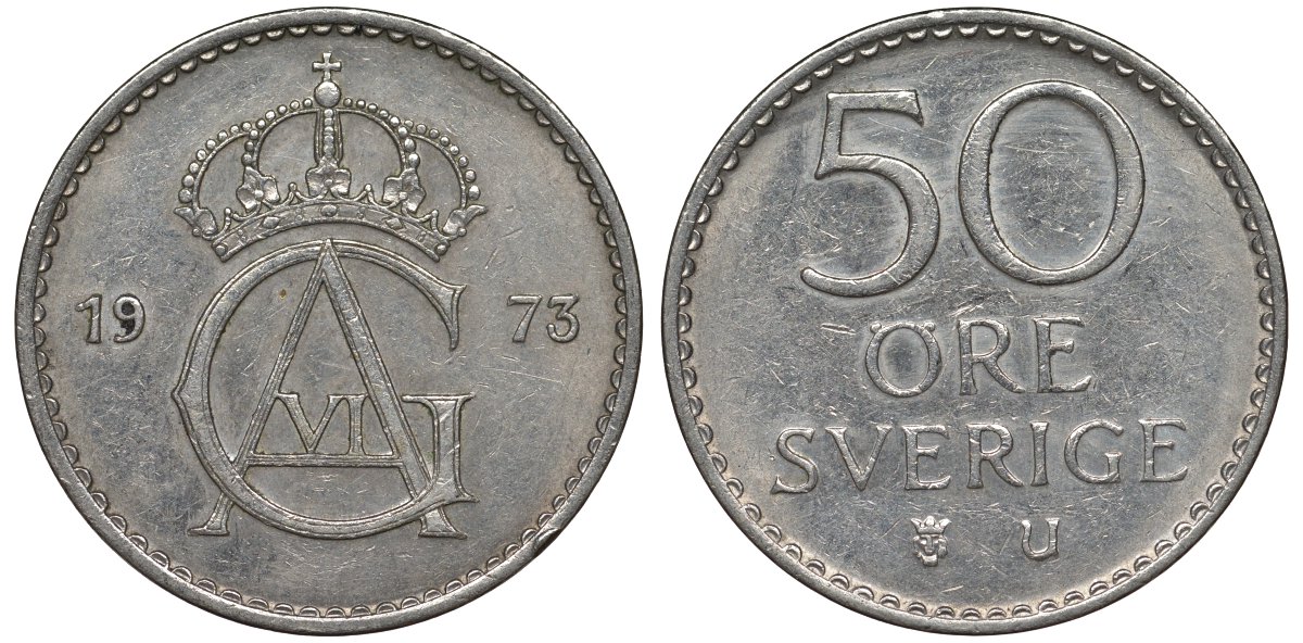 Швеция 50 эре 1973 Густав VI Адольф (1950-1973) KM 837 медно-никель 4122-333