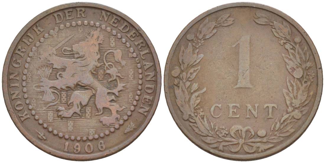 НИДЕРЛАНДЫ 1 ЦЕНТ 1906 ВИЛЬГЕЛЬМИНА I (1891-1948) KM 132.1 бронза 4547-1167