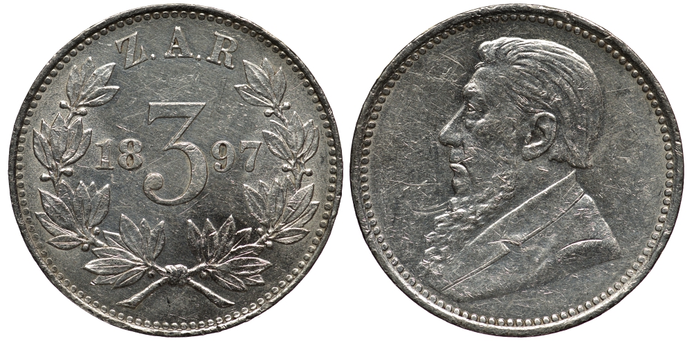 Южно-Африканская Республика - Трансвааль 3 пенса 1897 ZAR, Крюгер KM 3 серебро 1528-822
