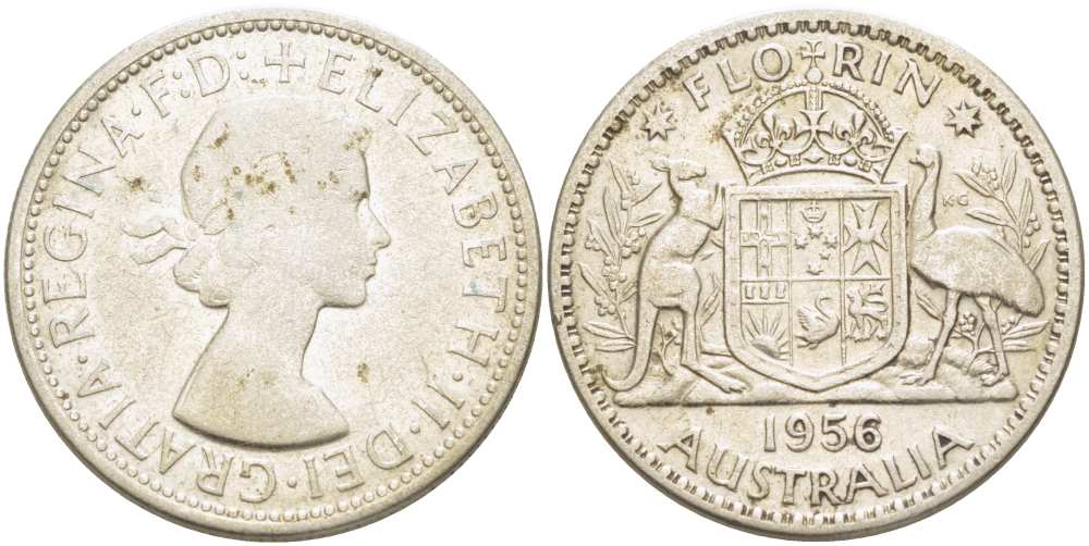 Австралия 1 флорин 1958 Елизавета II (1952-2022), герб Австралии KM 60 серебро 4512-1235