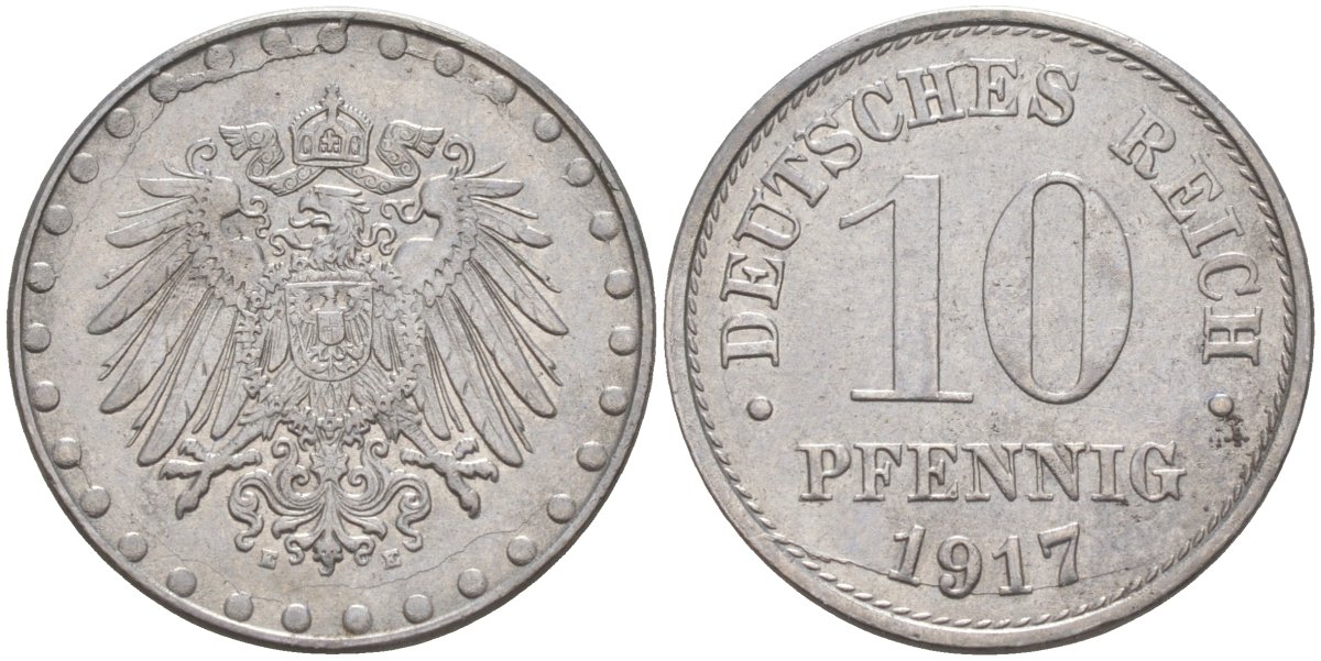 Германия 10 пфеннигов 1917 Е KM 20, Weege 8, J.298 железо 4182-352