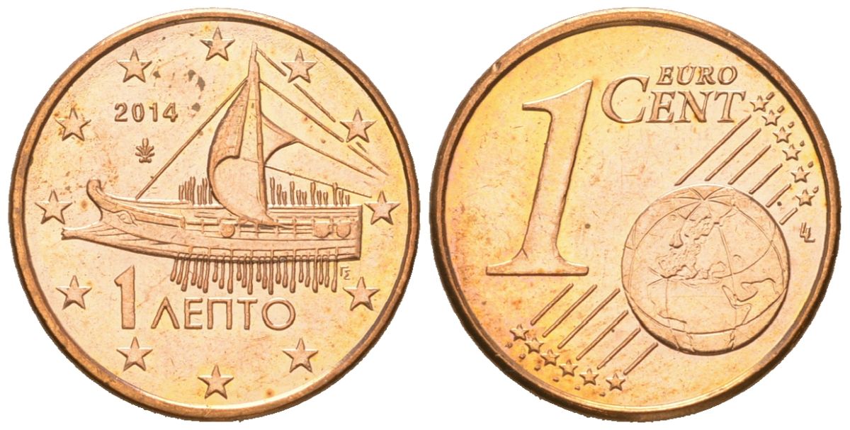 Греция 1 евроцент 2014 KM 181 сталь плакированная медью UNC 4174-167