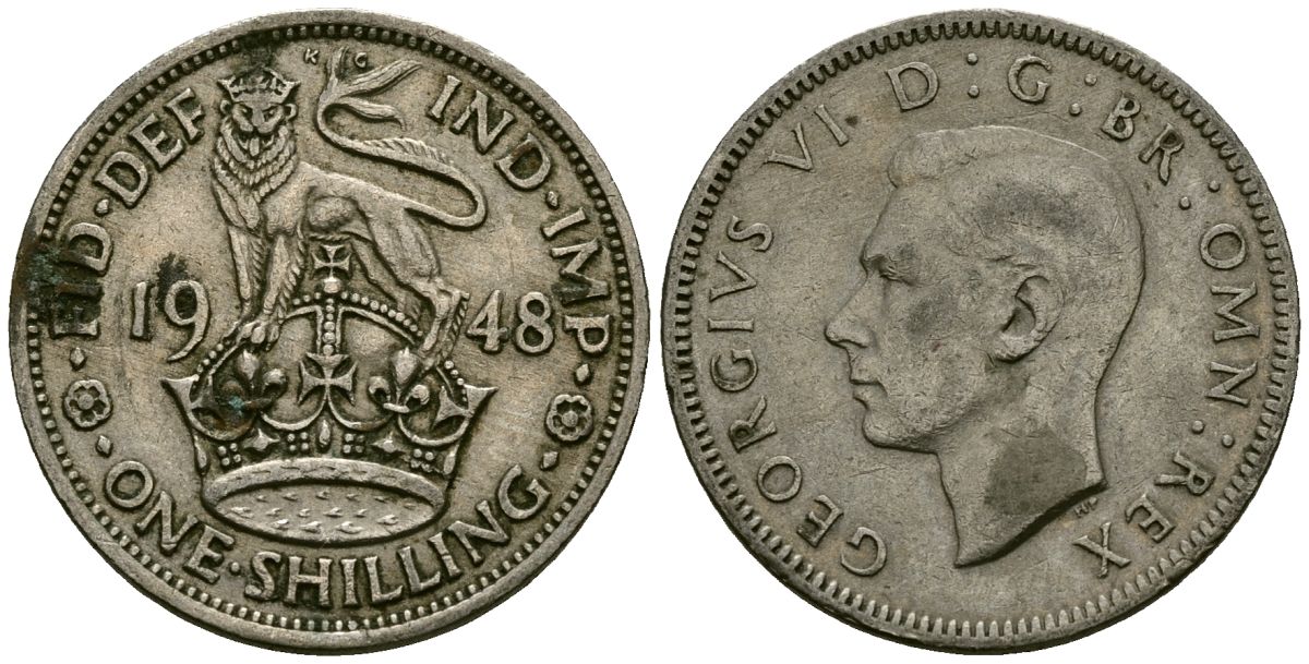 Великобритания 1 шиллинг 1948 Георг VI (1936-1952), Английский герб KM 863, Spink 4103 медно-никель 24-814