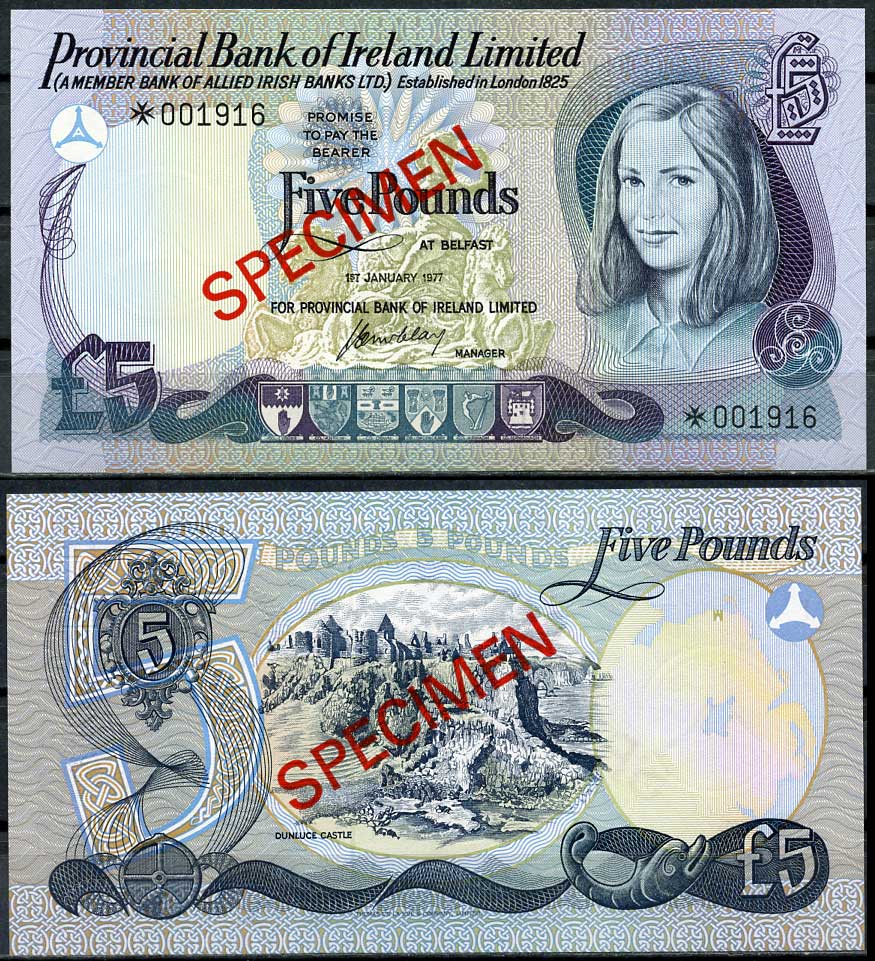 Северная Ирландия 1, 1, 5, 5, 10, 10 и 100 фунтов ND (1974-1978) образец, Specimen, № 001916 Pick 61 s, 62 s, 63 s, 64 s, 247 s, 248 s, 249 s  бумага  UNC (пресс) 451-268-1