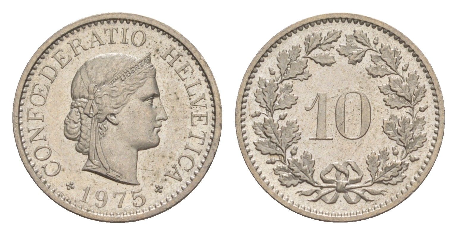 Швейцария 10 раппенов 1975 KM 27 медно-никель 4625-645