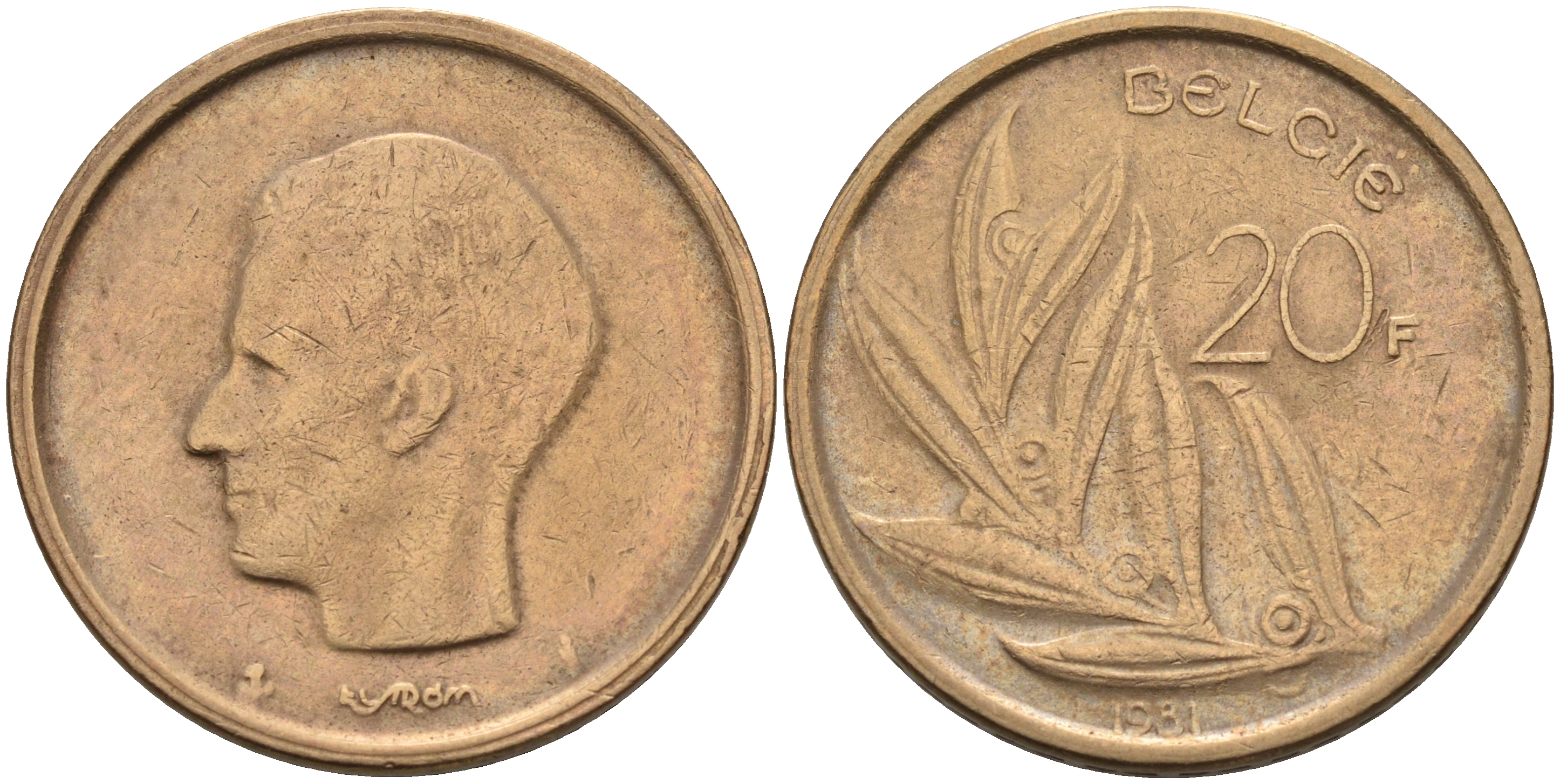 Бельгия 20 франков 1981 Belgie KM 160 никель бронза    4595-1031