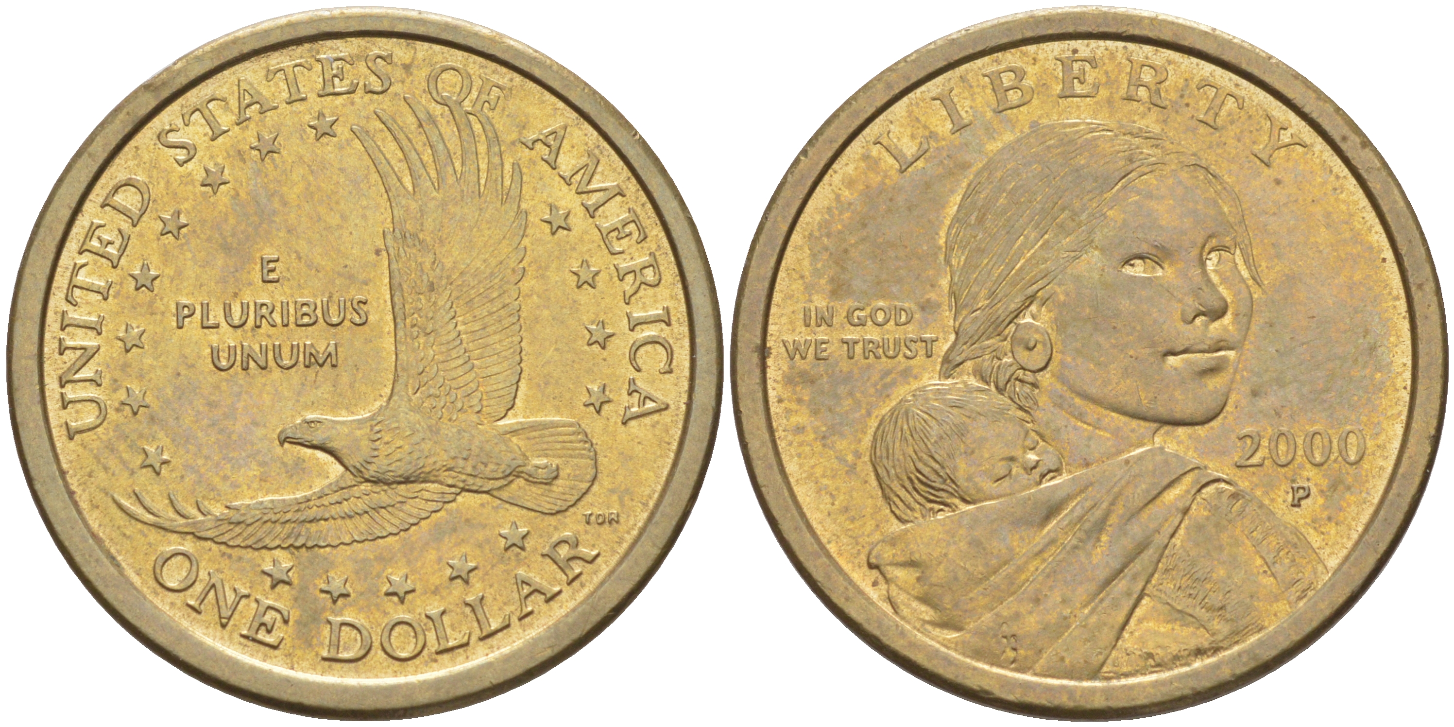 США 1 доллар 2000 Р, индианка Сакагавея KM 310 медь с марганцево-латунным покрытием 4111-846