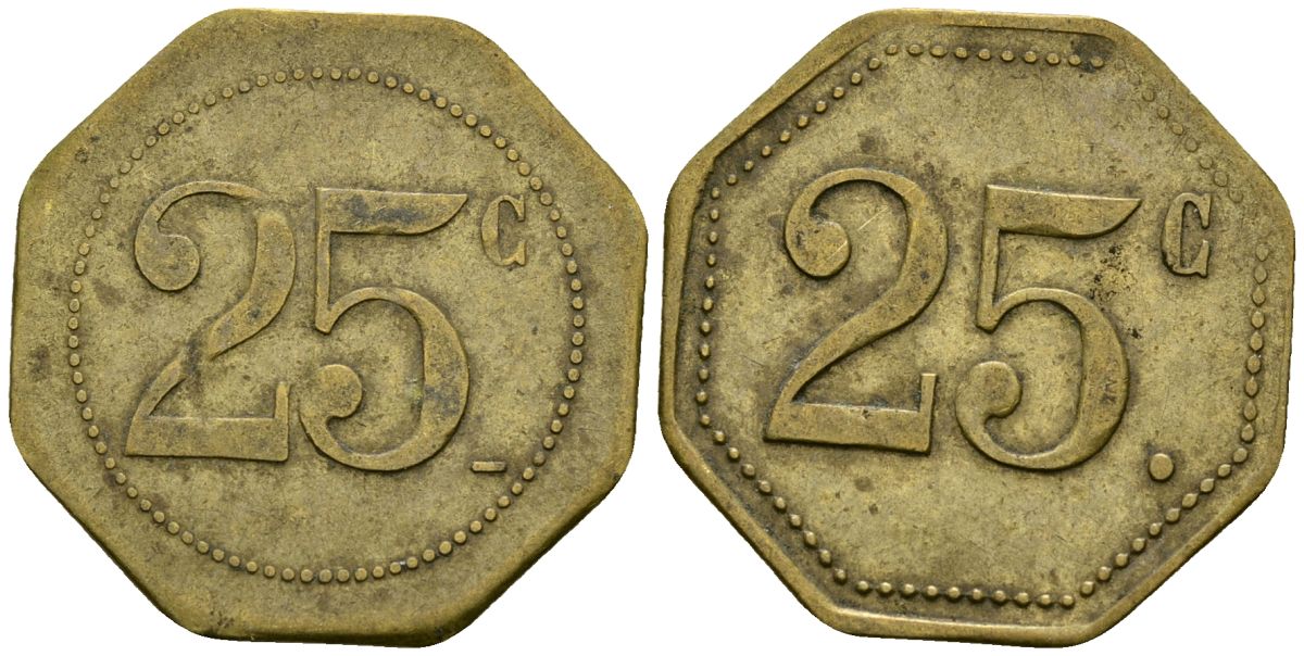 Франция 25 сантимов XIX-XX век ресторанный жетон латунь 4166-614