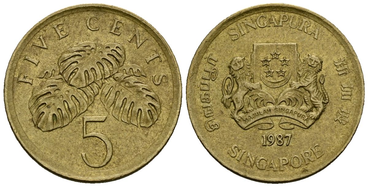 Сингапур 5 центов 1987 KM 50 алюминиевая бронза 4173-1213