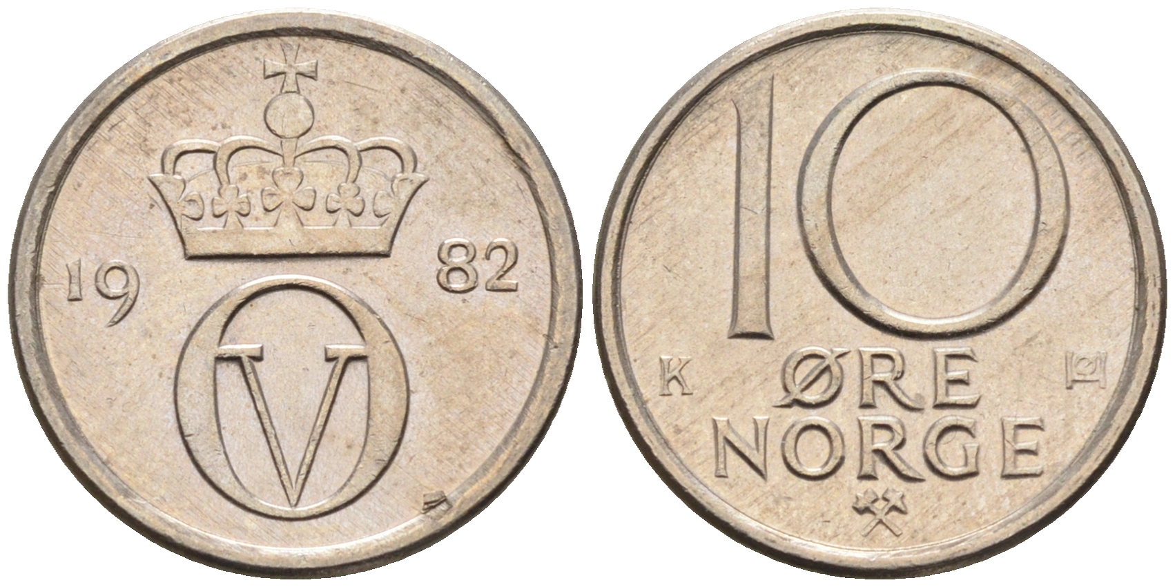 Норвегия 10 эре 1982  КМ 416 медно-никель    4169-331