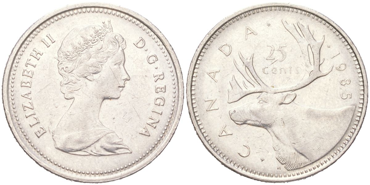Канада 25 центов 1985 Елизавета II, олень KM 74 никель 4143-315