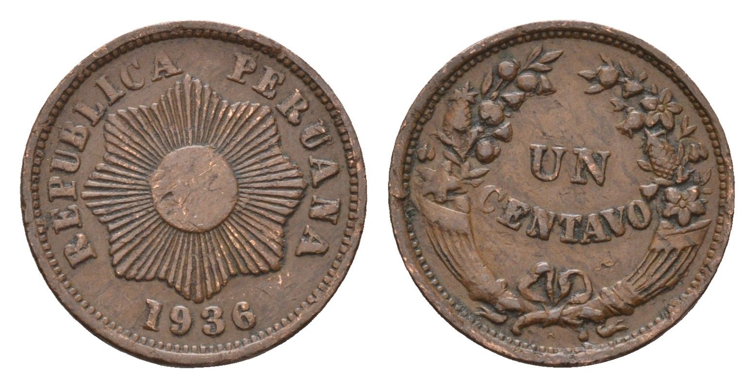 Перу 1 сентаво 1936 KM 211 бронза 4124-1152