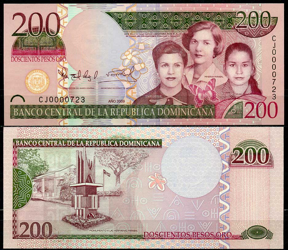 Доминиканская Республика 200 песо 2009 Сестры Мирабаль, монумент Pick 178A  бумага  UNC (пресс) 447-70-3-1