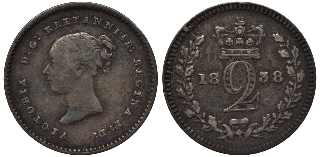 Великобритания 2 пенса 1838 Виктория (1837-1901), для обращения в Британской Гвиане и некоторых частях Британской Вест-Индии KM 729, Spink 3914E серебро 1524-423