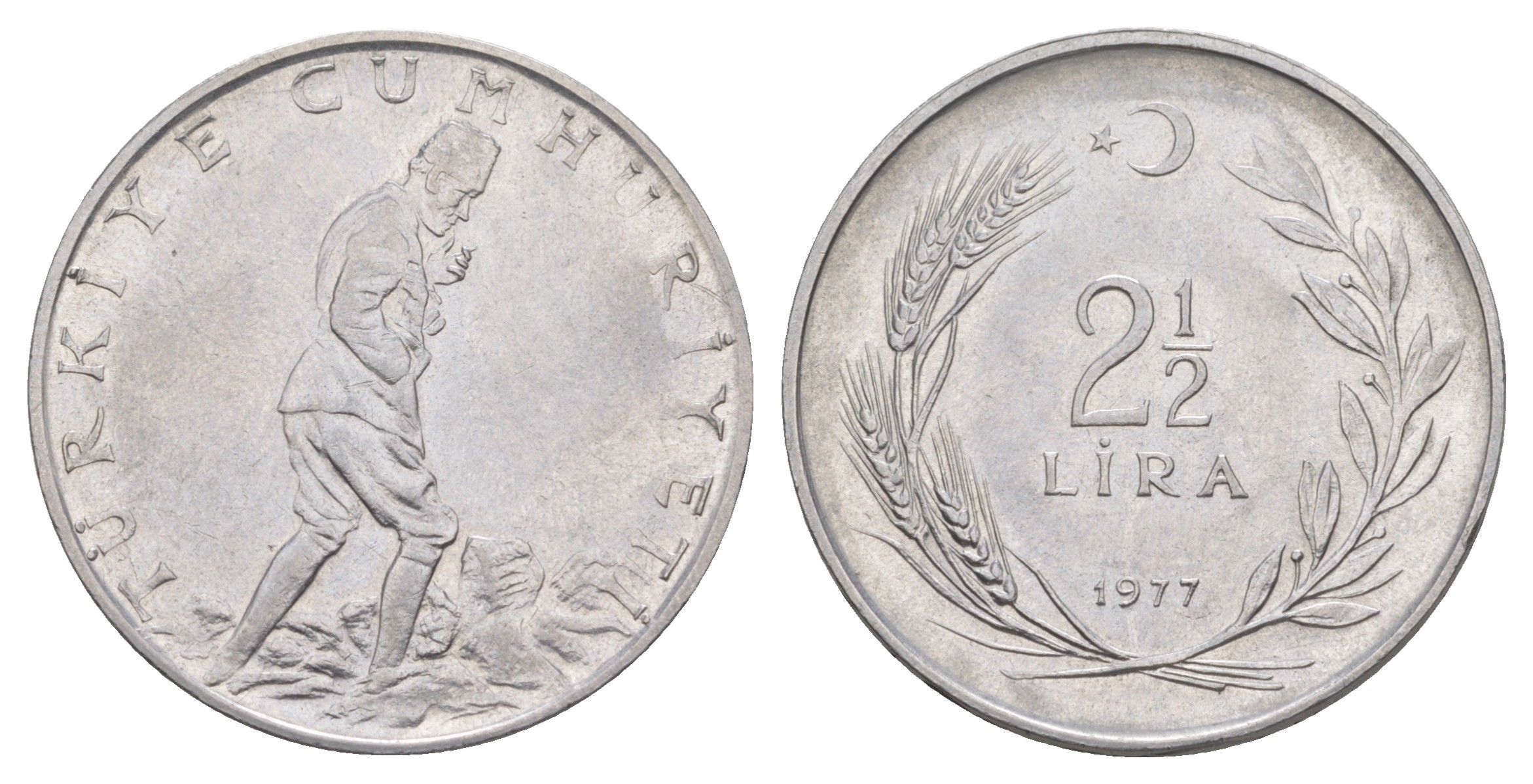 Турция 2 1/2 лиры 1977 KM 893.2 нержавеющая сталь 4364-4226