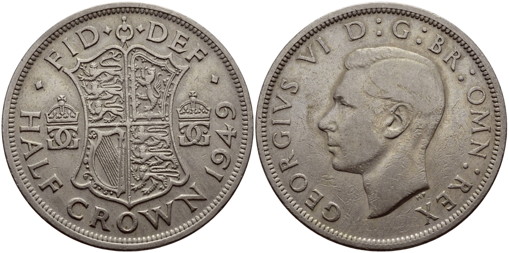Великобритания 1/2 кроны 1949 Георг VI (1936-1952) KM 879, Spink 4106 медно-никель 4607-133