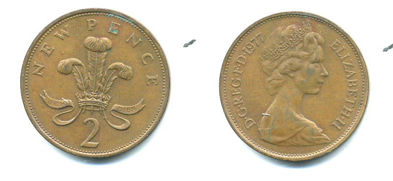 Великобритания 2 пенса 1977 Елизавета II (1952-2022) KM 916, Spink 4235 (C1) бронза 4383-916