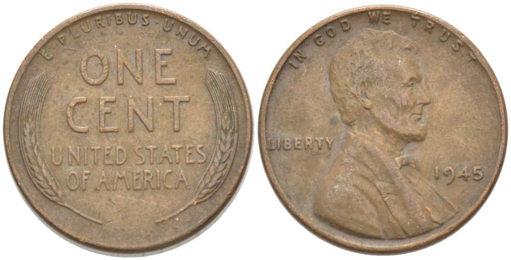 США 1 ЦЕНТ 1945 ЛИНКОЛЬН KM А132 медь цинк 218-936