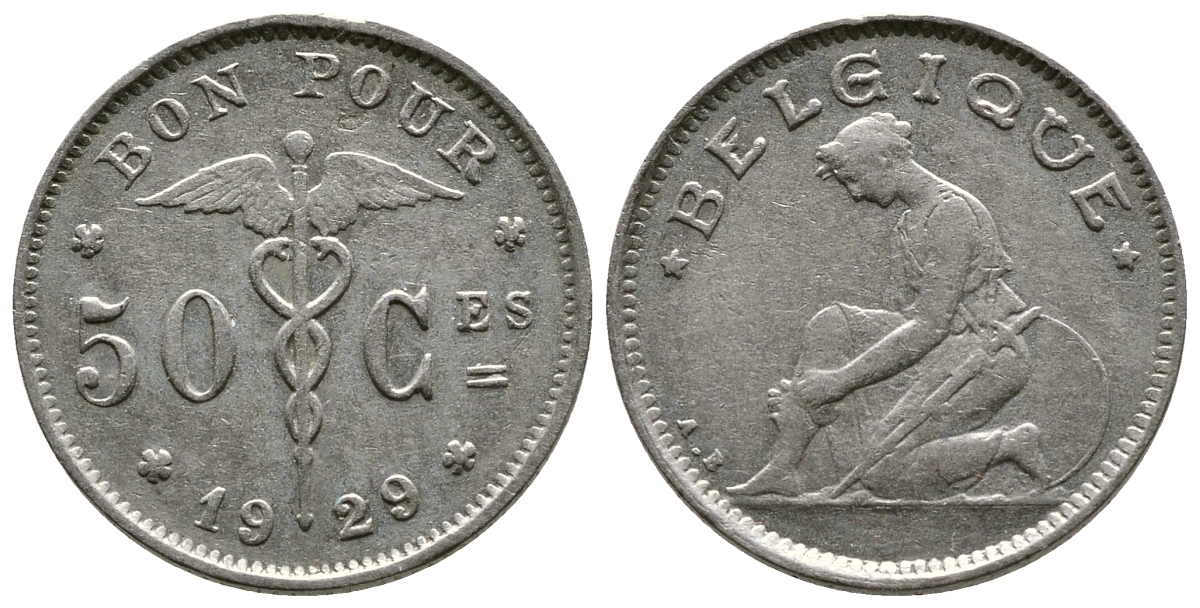 БЕЛЬГИЯ 50 САНТИМОВ 1929 BELGIQUE KM 87 никель 4385-666