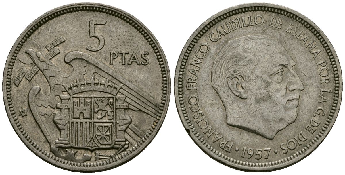 Испания 5 песет 1957 (74) KM 786 медно-никель 4138-1046