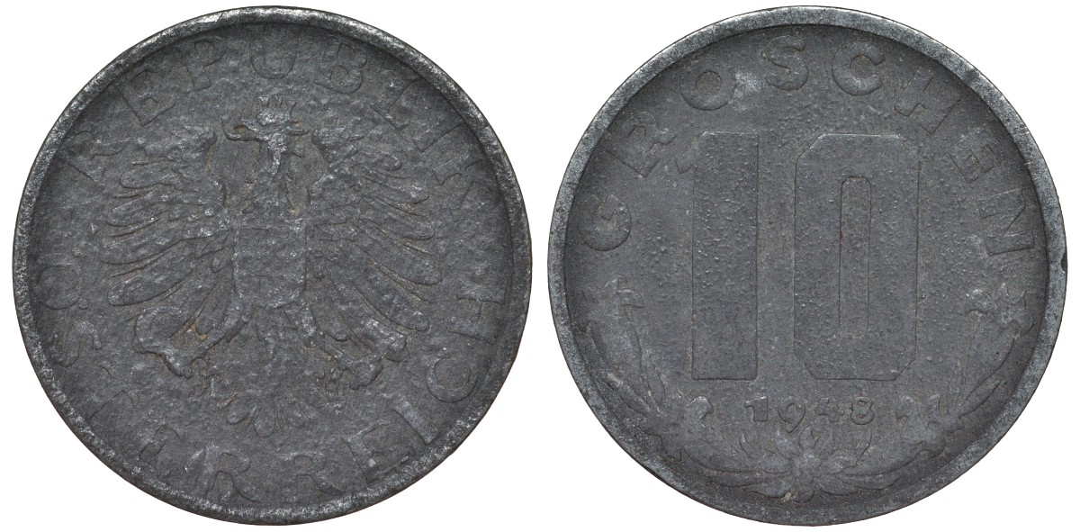 Австрия 10 грошей 1948 KM 2874 цинк 4163-241