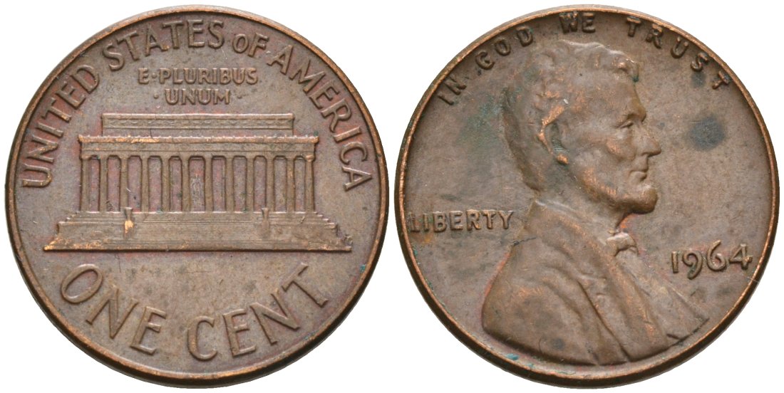 США 1 цент 1964 Линкольн KM 201 медь цинк 4564-434