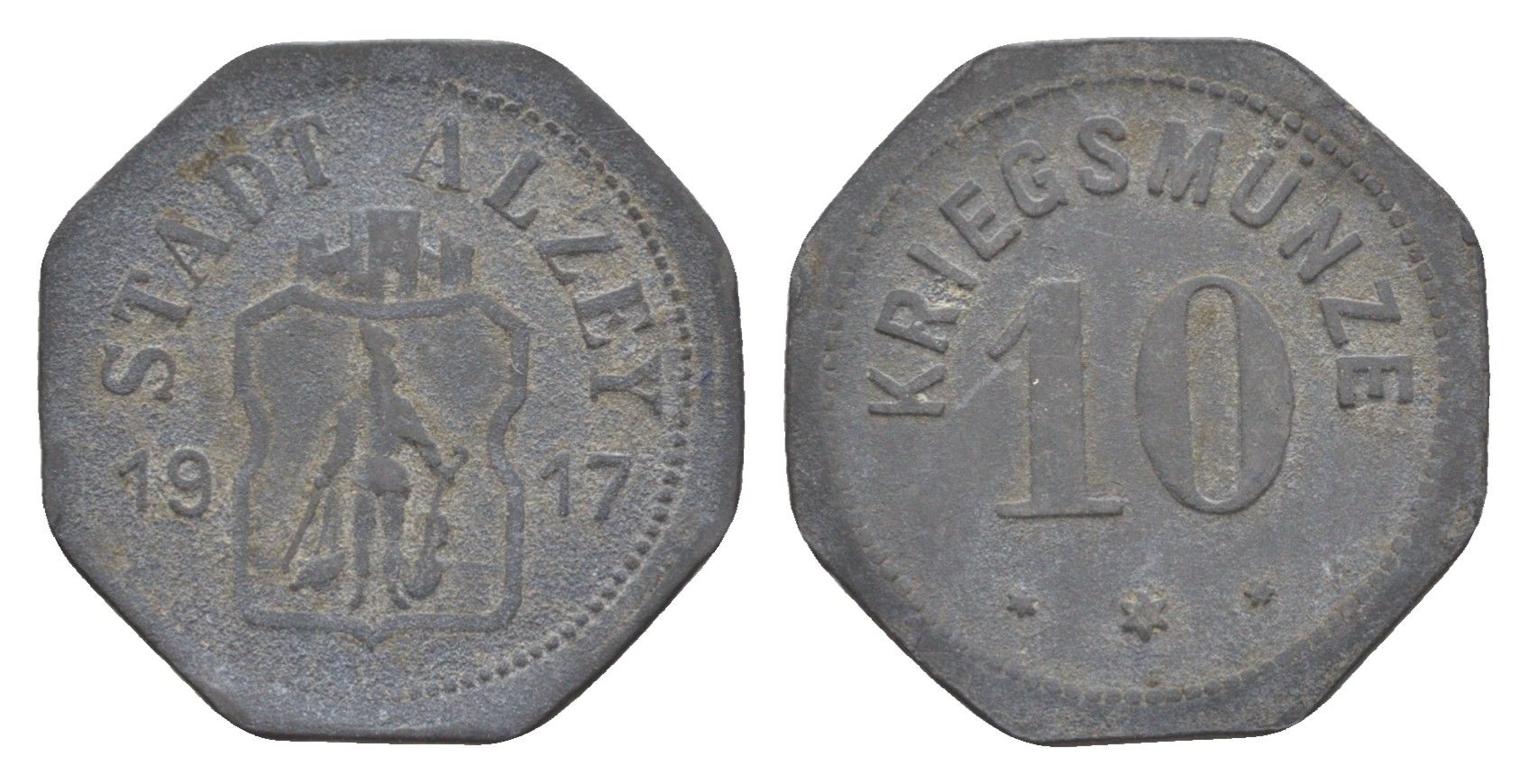 Альцай 10 пфеннигов 1917 Funck 14.1, Men05 468.1, Men18 642.1 цинк 4636-712