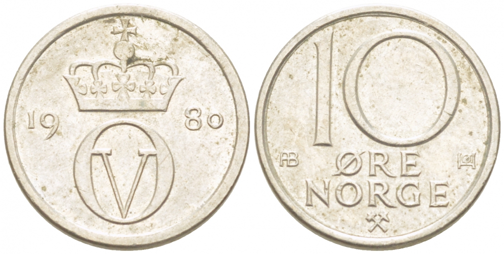 НОРВЕГИЯ 10 ЭРЕ 1980 КМ 416 медно-никель 3955-247